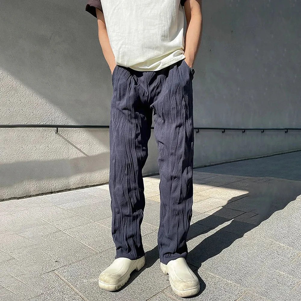 Aidase Mens Casual Pleated Straight Pants Genderless 2024 Summer New Arrival Fashion Personalized Solid Color Versatile Pants Unisex