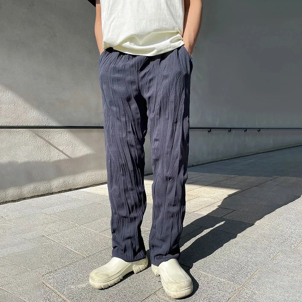 Aidase Mens Casual Pleated Straight Pants Genderless 2024 Summer New Arrival Fashion Personalized Solid Color Versatile Pants Unisex