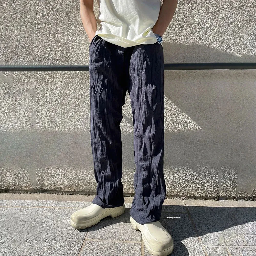 Aidase Mens Casual Pleated Straight Pants Genderless 2024 Summer New Arrival Fashion Personalized Solid Color Versatile Pants Unisex