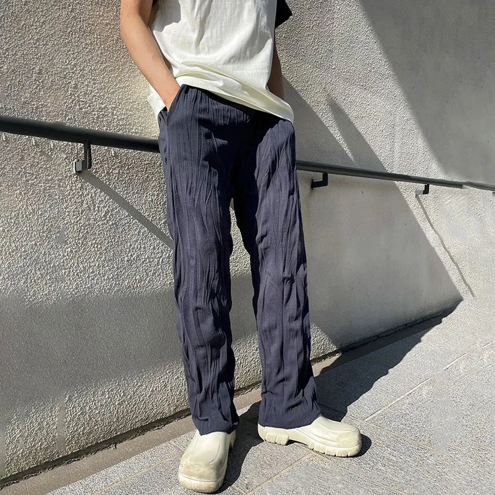 Aidase Mens Casual Pleated Straight Pants Genderless 2024 Summer New Arrival Fashion Personalized Solid Color Versatile Pants Unisex