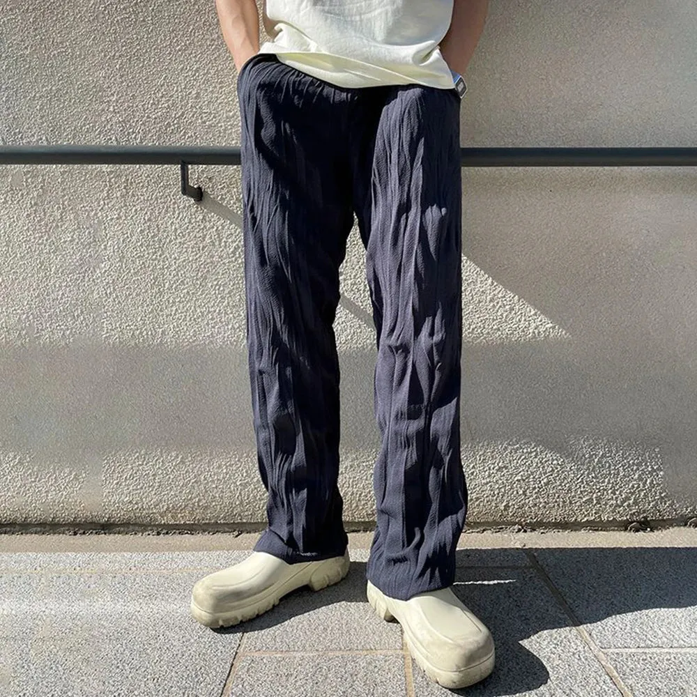 Aidase Mens Casual Pleated Straight Pants Genderless 2024 Summer New Arrival Fashion Personalized Solid Color Versatile Pants Unisex