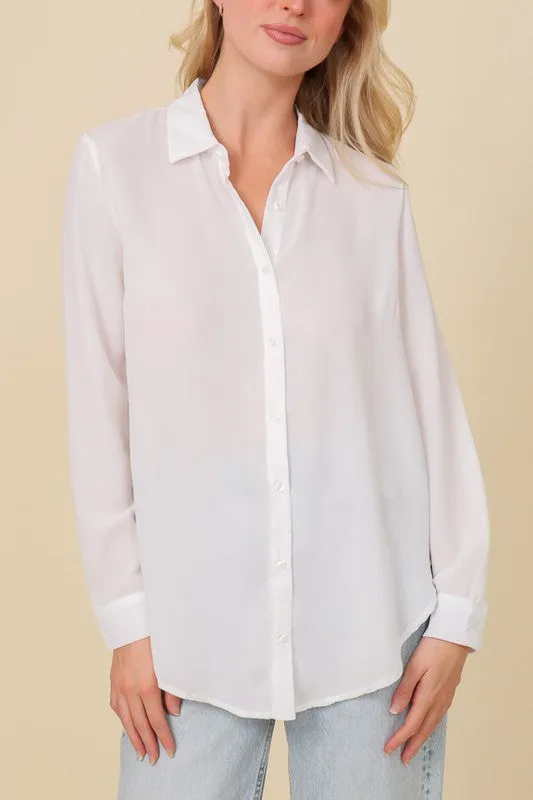 Allisa Oversized Long Sleeve Button Down Chiffon Blouse