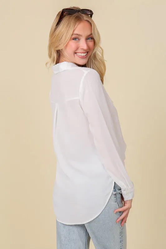 Allisa Oversized Long Sleeve Button Down Chiffon Blouse