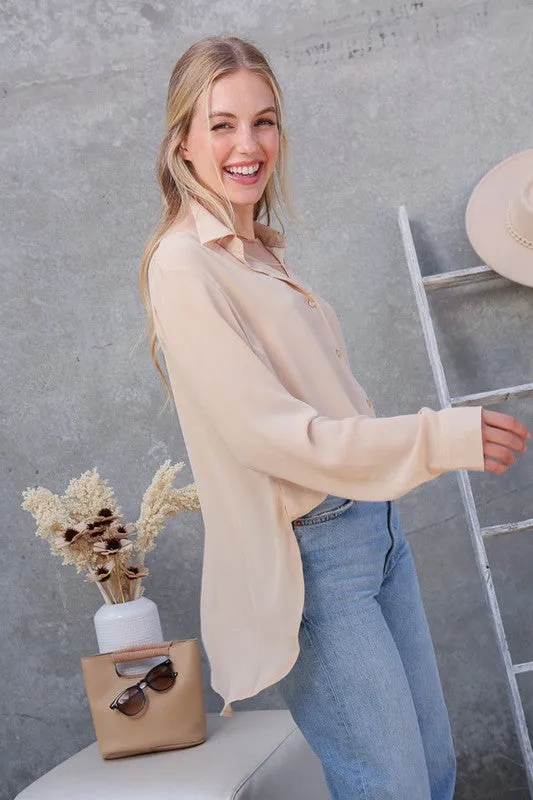 Allisa Oversized Long Sleeve Button Down Chiffon Blouse