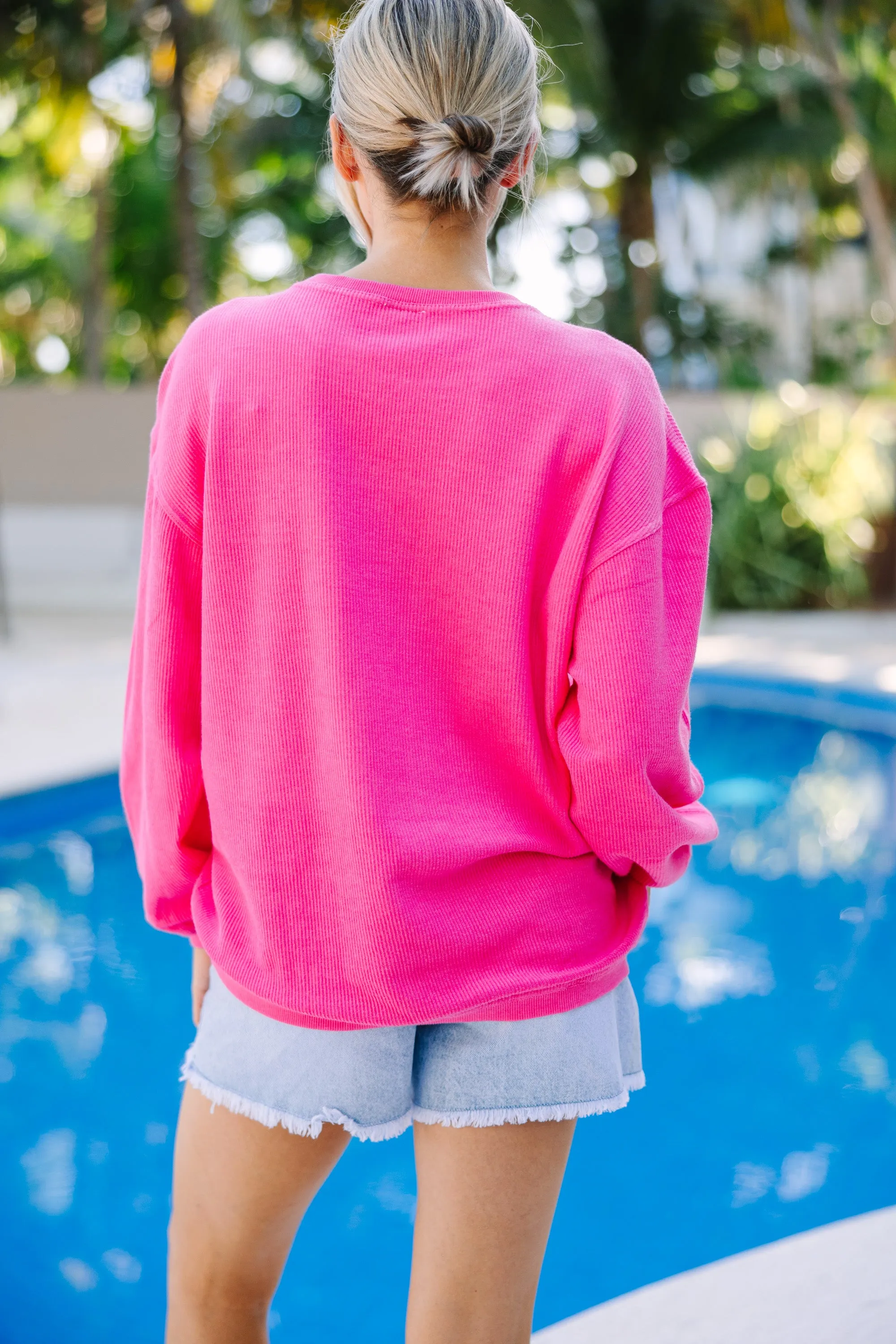 Aloha Fuchsia Pink Varsity Corded Sweatshirt