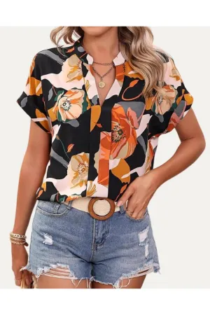 Always Trendy Multi-Color Printed V-Neck Short Sleeve Top