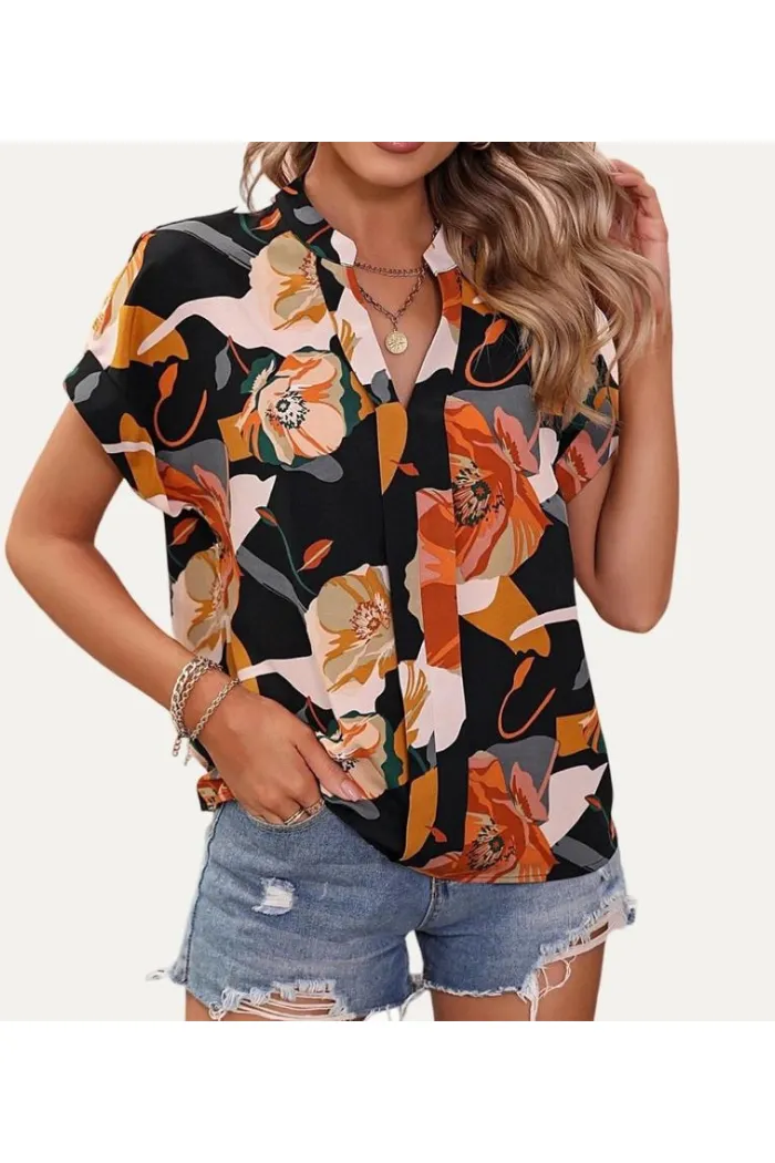 Always Trendy Multi-Color Printed V-Neck Short Sleeve Top