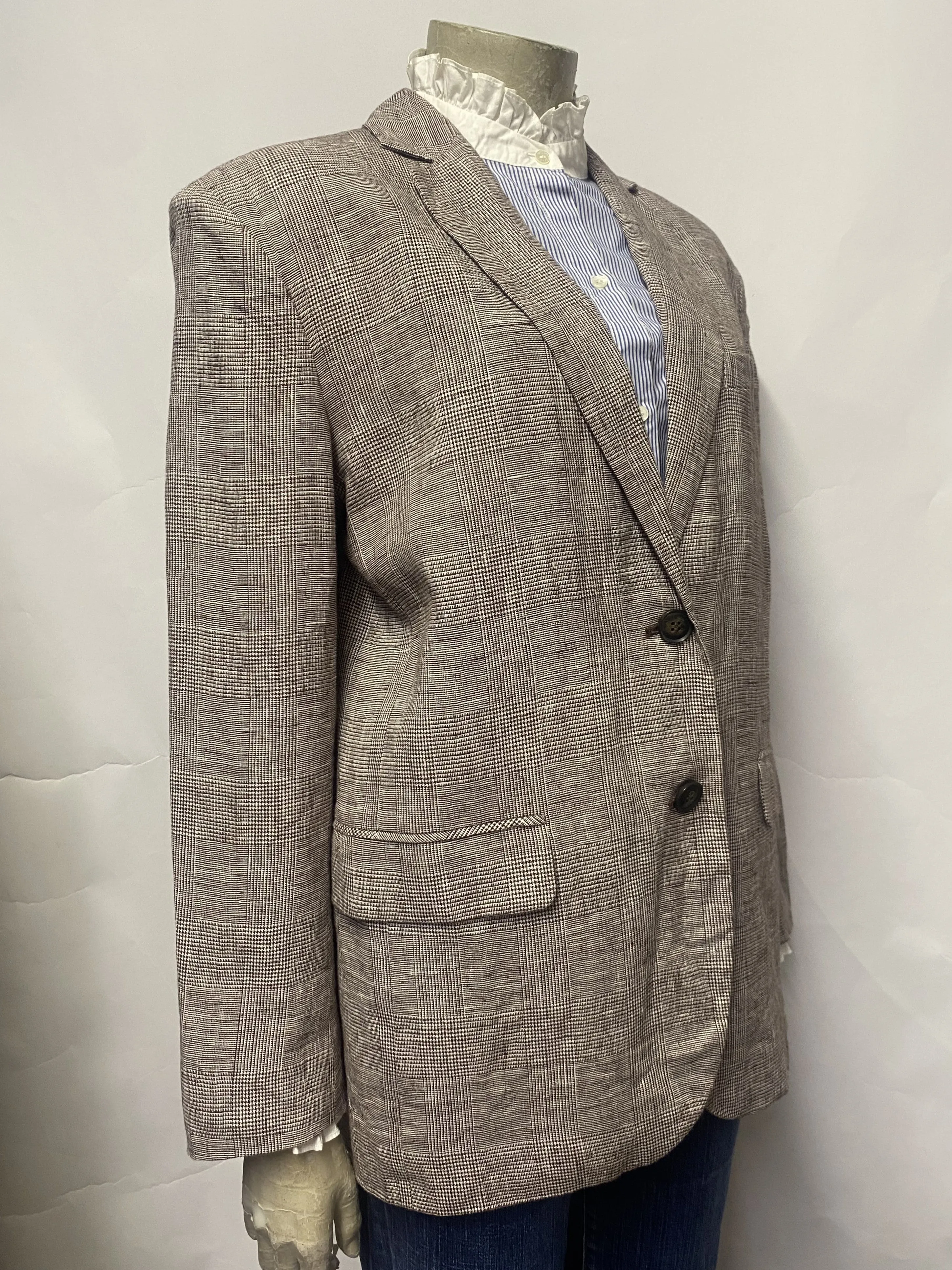 Anine Bing Brown Chequered Linen Blazer XS