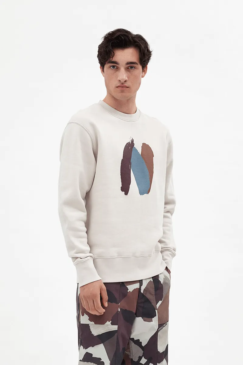 Arne Organic Brush N Logo Sweatshirt - Marble White