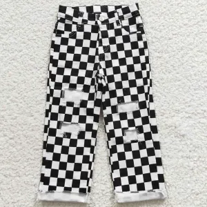 Baby Boys Jeans Black Check Denim Cool Pants P0122