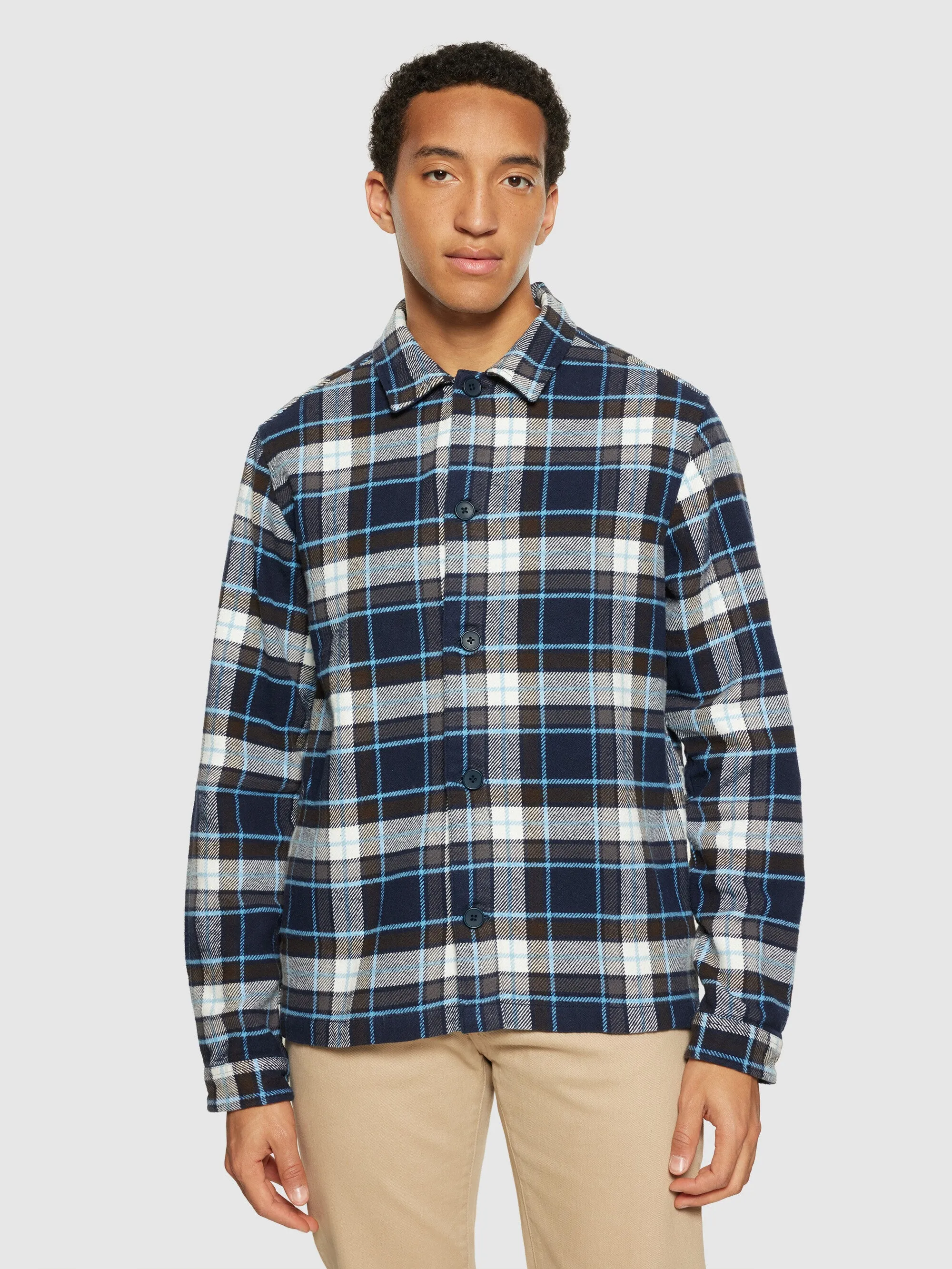 Big checked heavy flannel overshirt - blue check