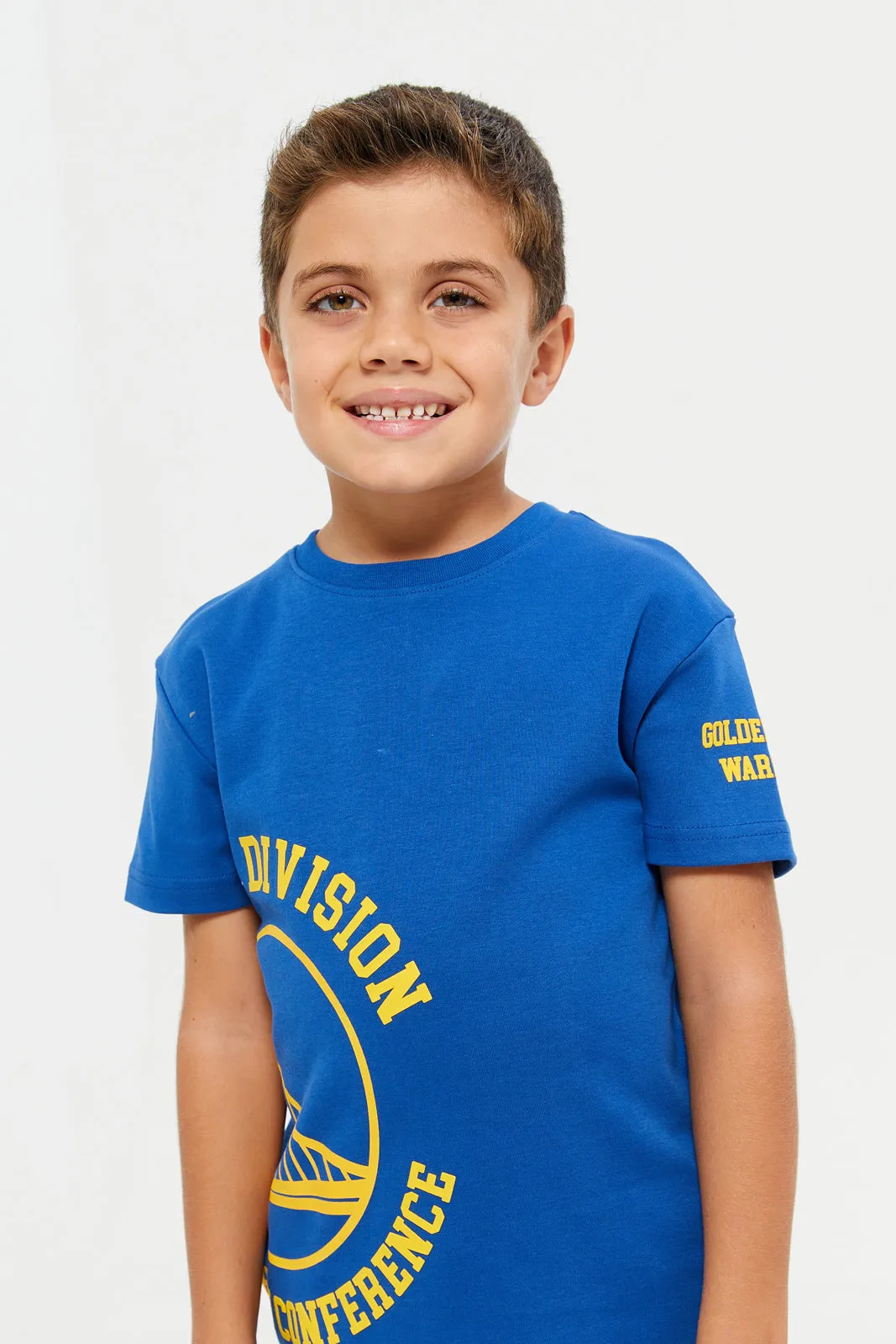 Boys Blue Printed Golden State Warriors T-Shirt