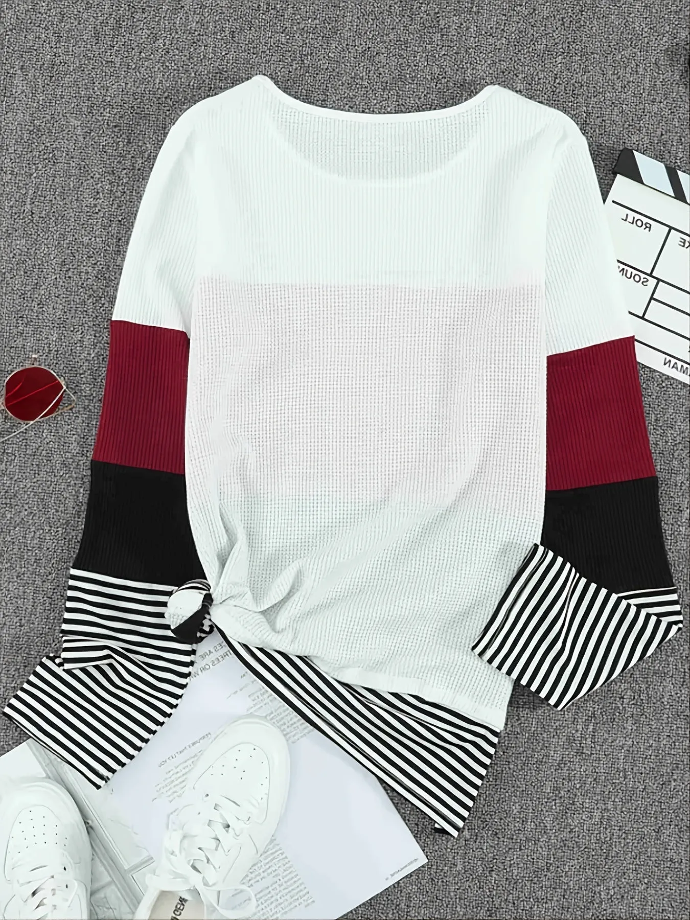 Color Block Sweatshirts Round Neck Pullover Casual Long Sleeve Comfy Casual Top