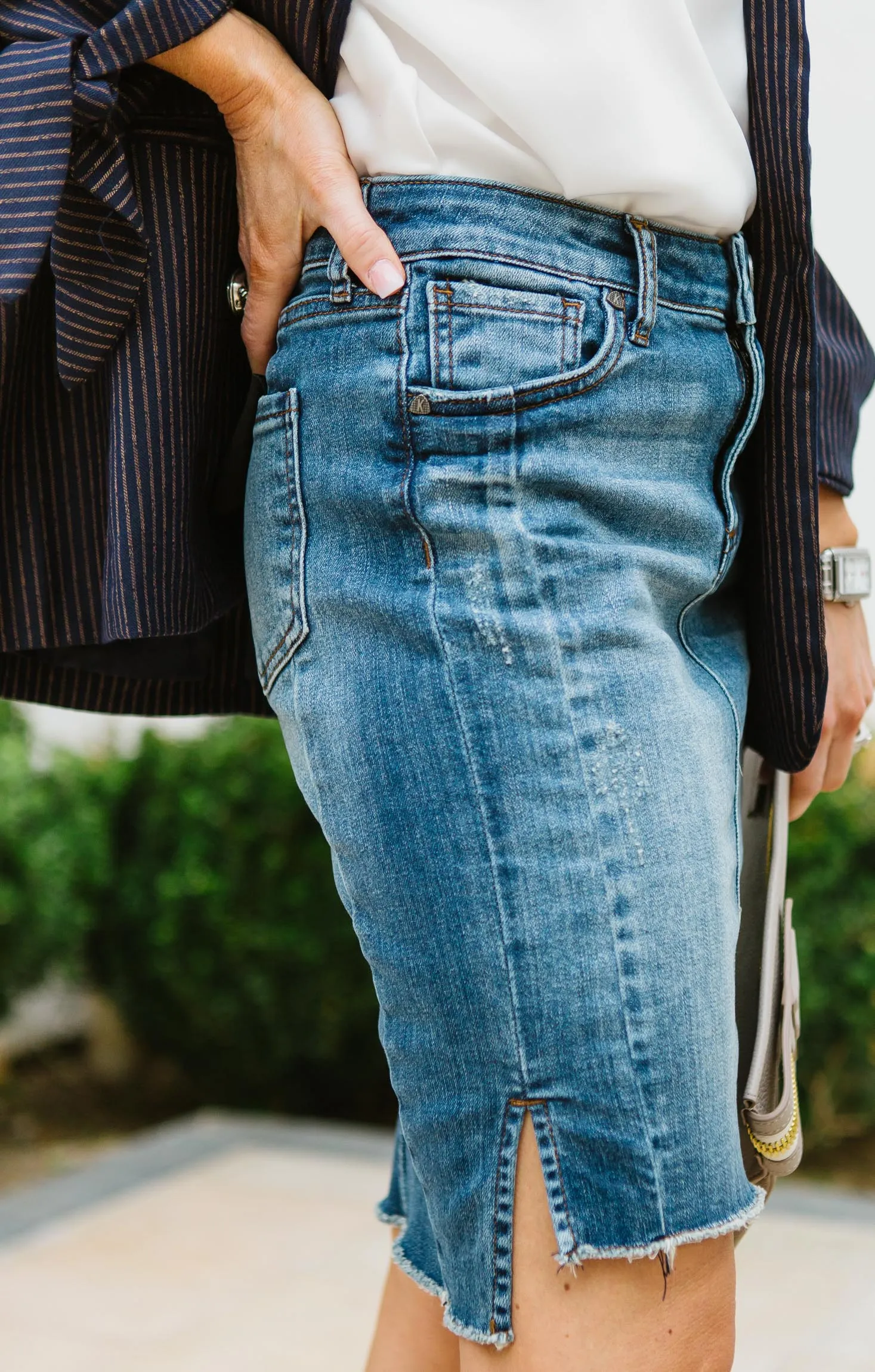 Connie Step Hem Denim Skirt