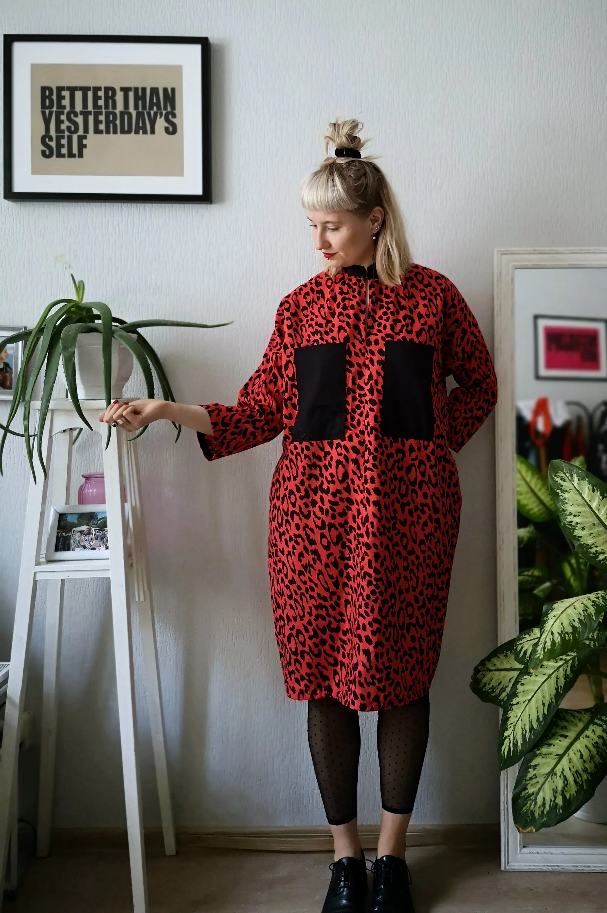 Cool, Fun, Strong and Versetile Oversized Shirt Dress in Red Animal Print Cotton Fabric.