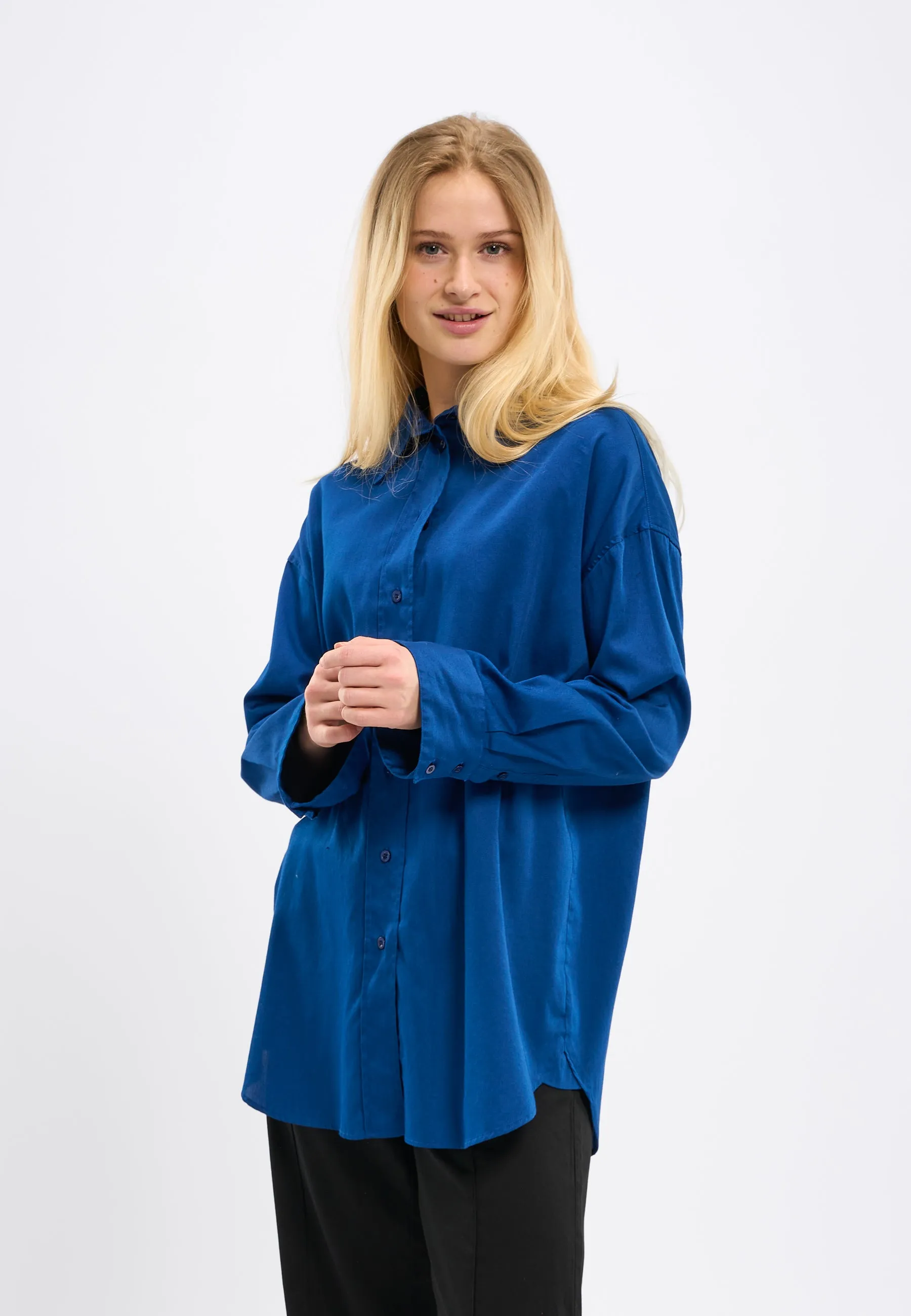 Cotton satin oversized long sleeved shirt - Limoges