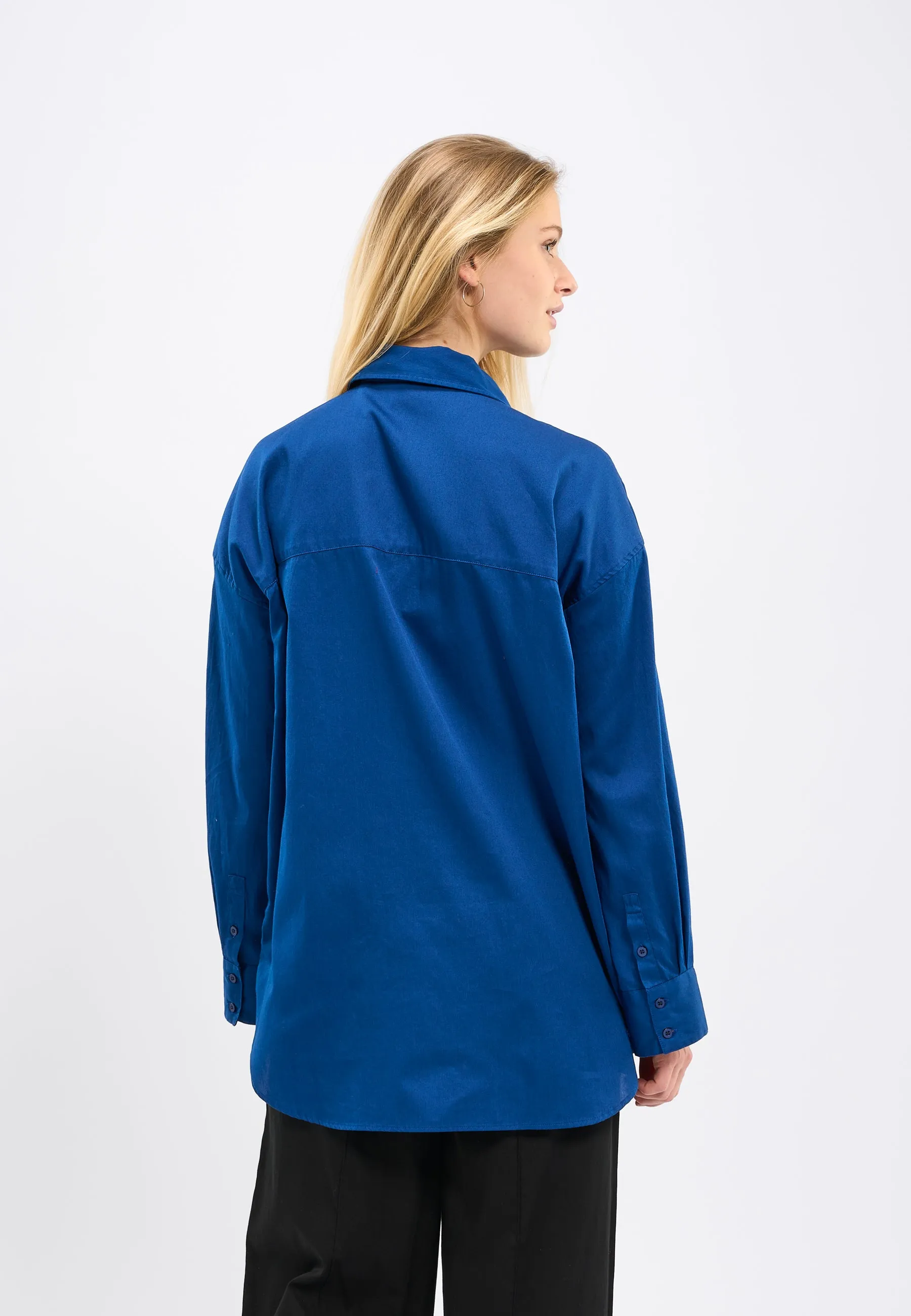 Cotton satin oversized long sleeved shirt - Limoges