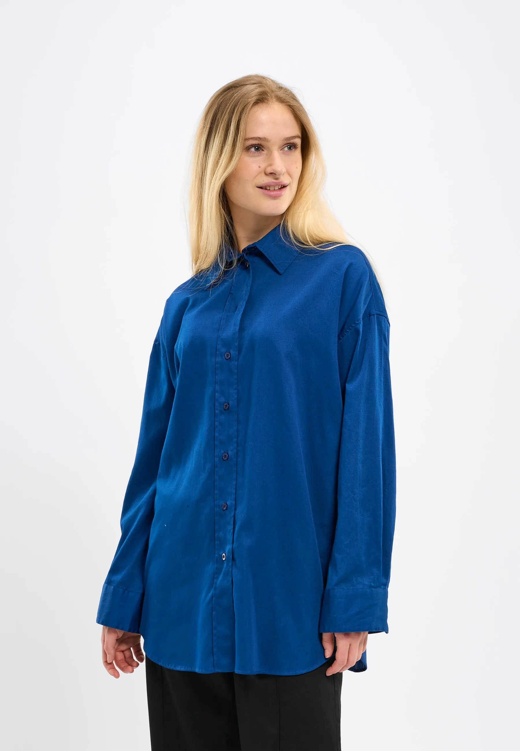 Cotton satin oversized long sleeved shirt - Limoges