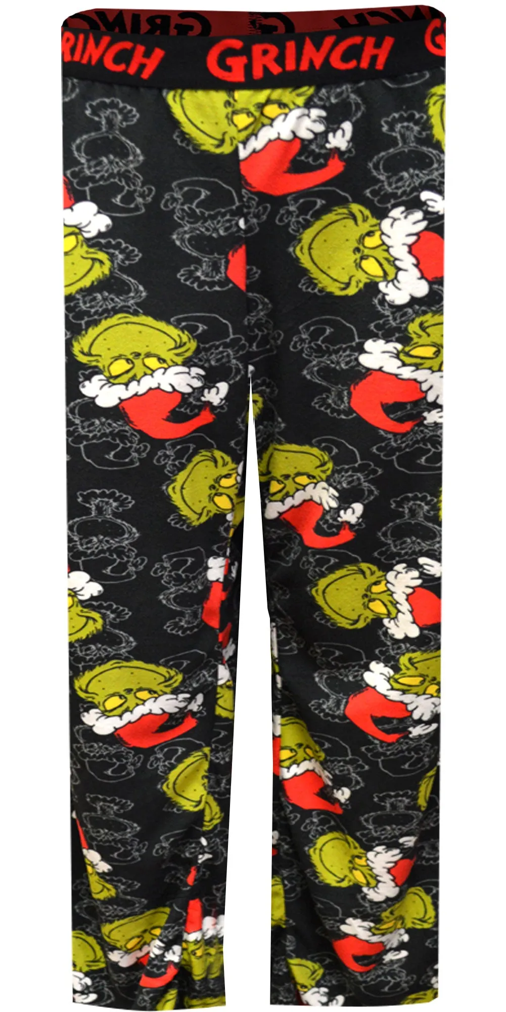 Dr. Seuss The Grinning Grinch Black Silky Fleece Lounge Pants