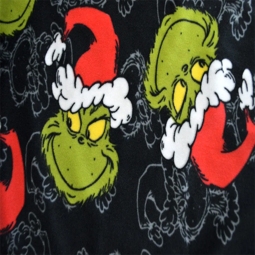 Dr. Seuss The Grinning Grinch Black Silky Fleece Lounge Pants