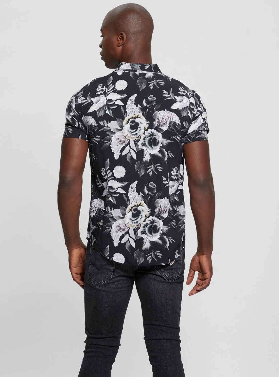 Eco Black Rayon Floral Shirt