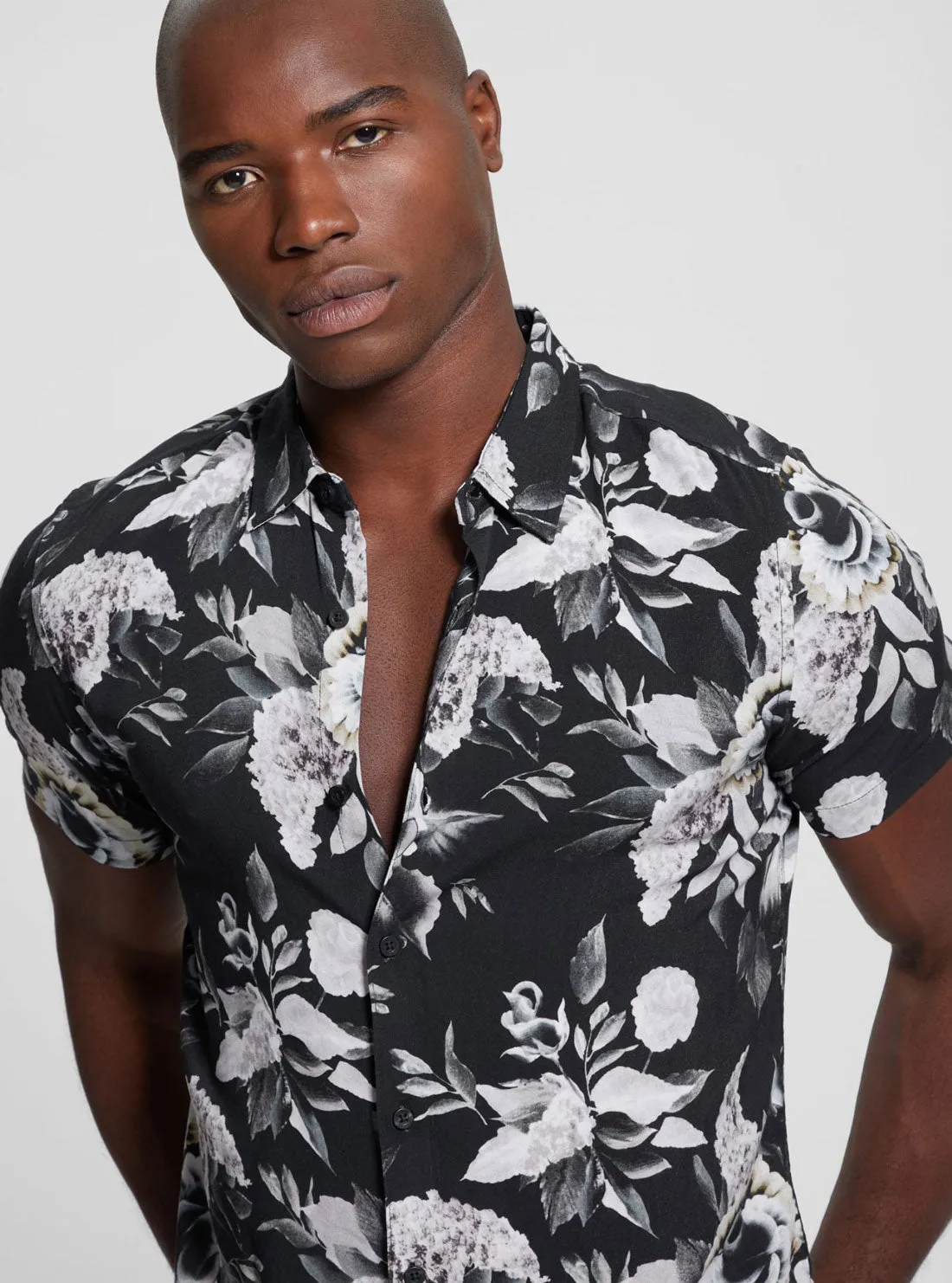 Eco Black Rayon Floral Shirt