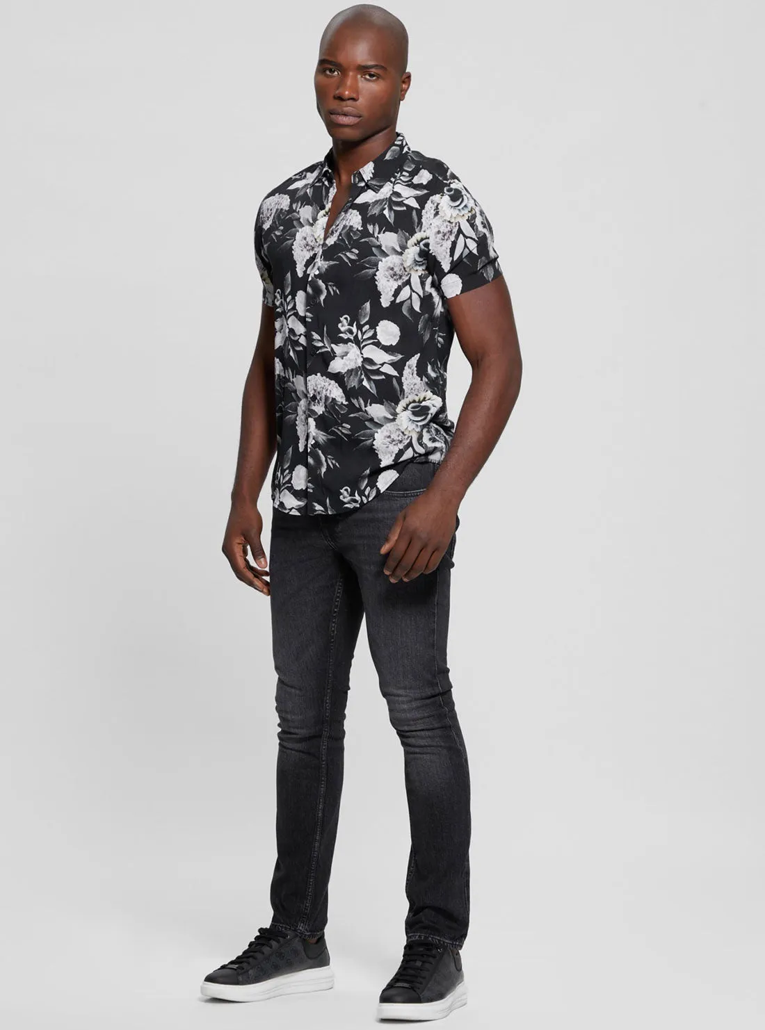 Eco Black Rayon Floral Shirt