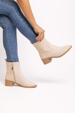 Elena Beige Heeled Booties - FINAL SALE