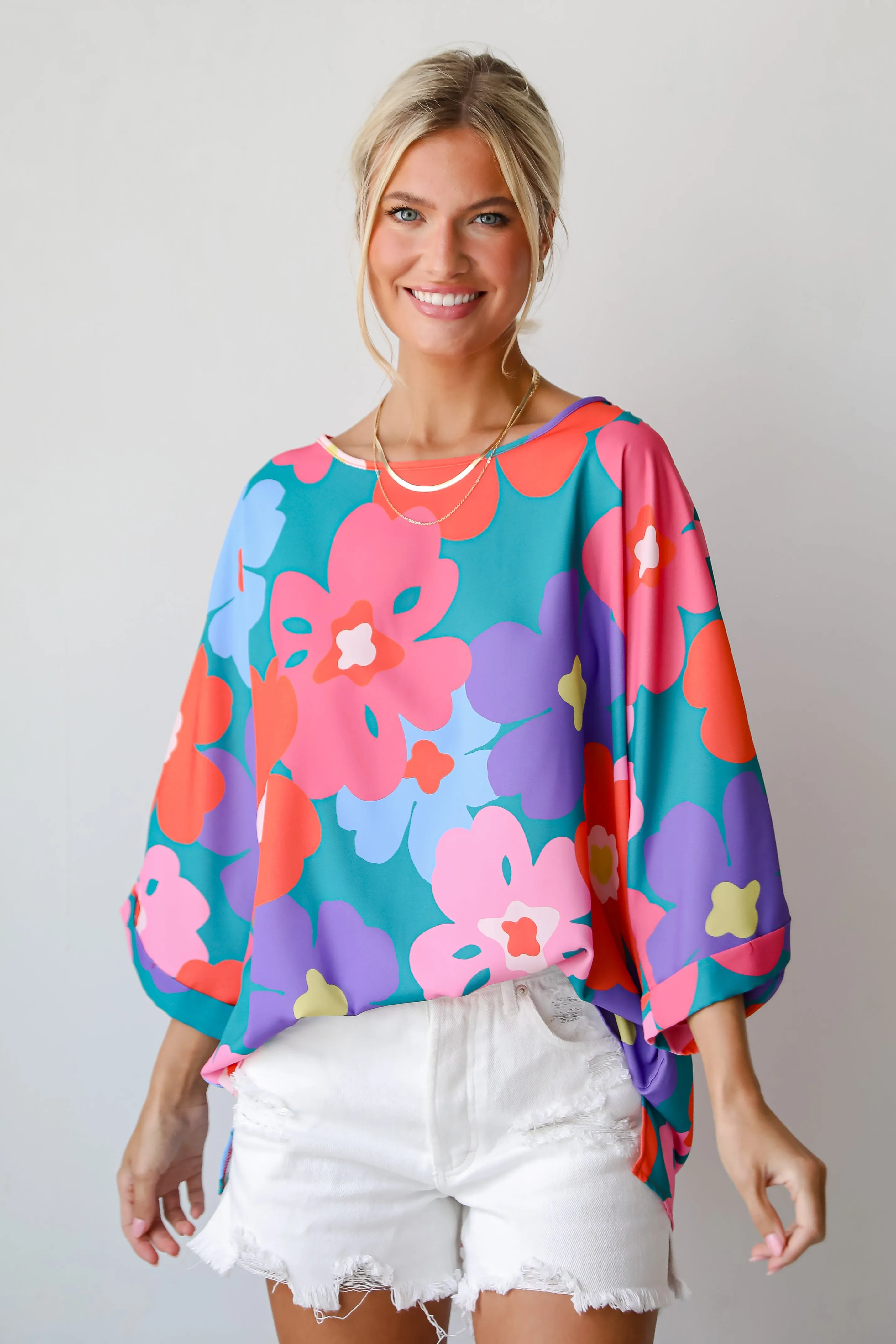 FINAL SALE - Perfectly Lovable Teal Floral Blouse