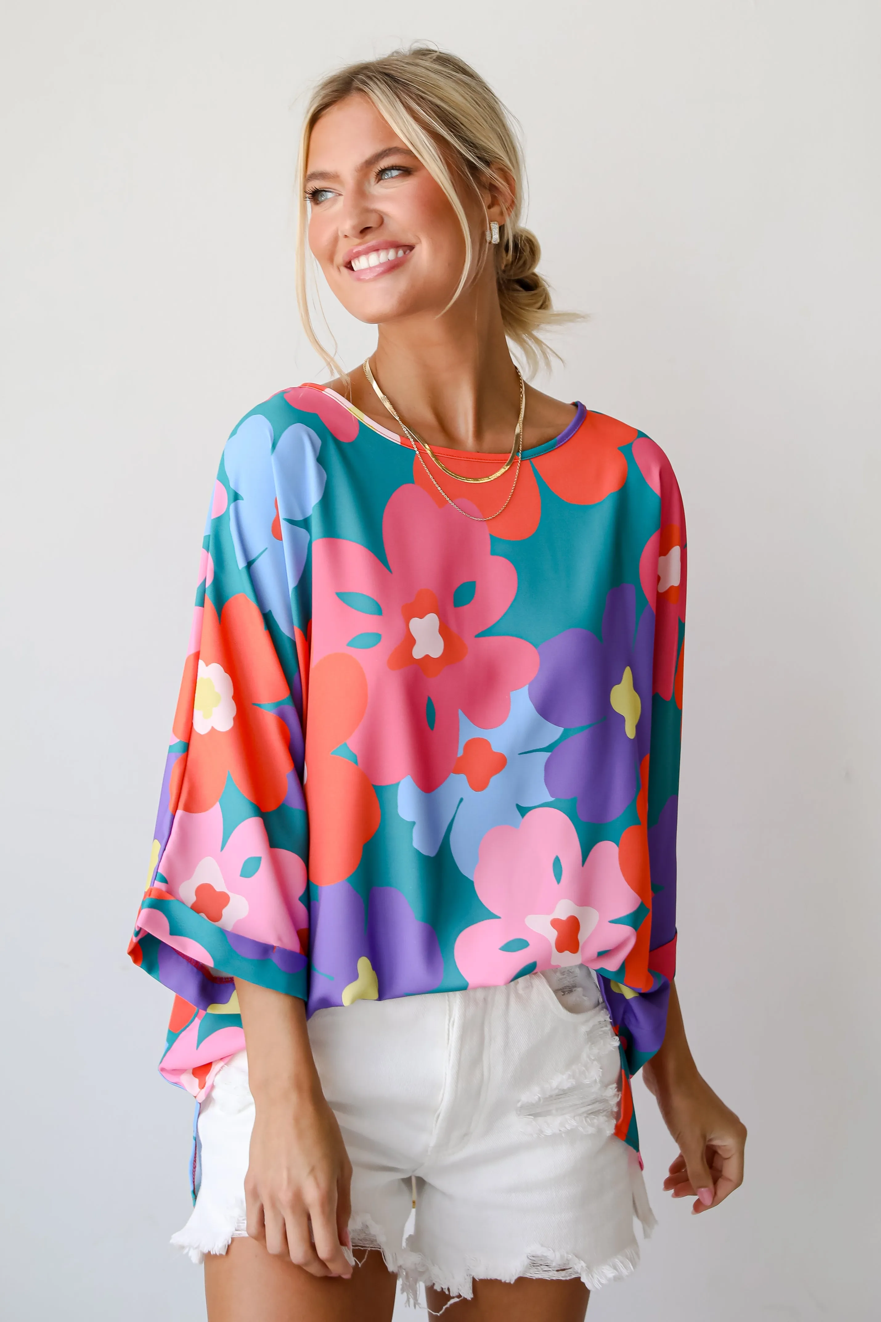 FINAL SALE - Perfectly Lovable Teal Floral Blouse