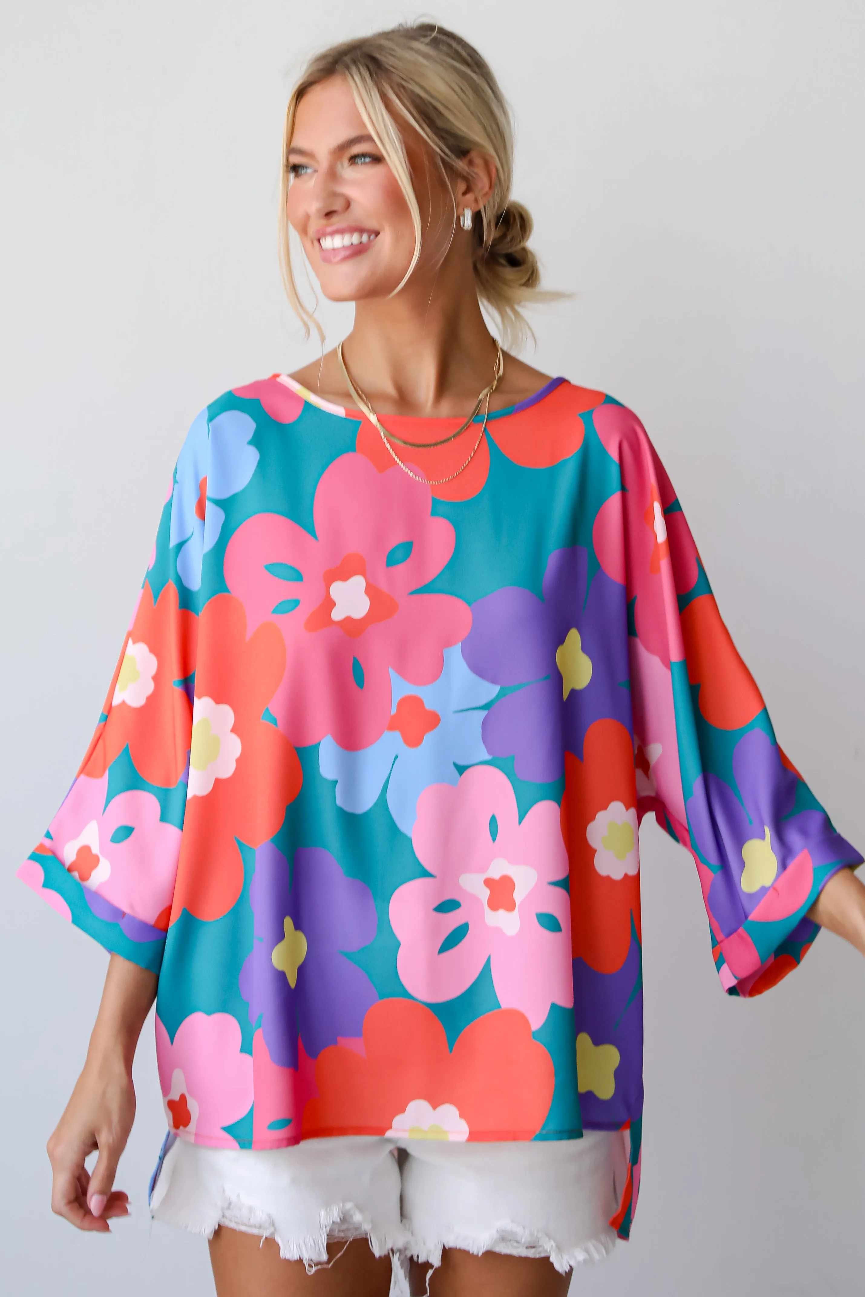 FINAL SALE - Perfectly Lovable Teal Floral Blouse