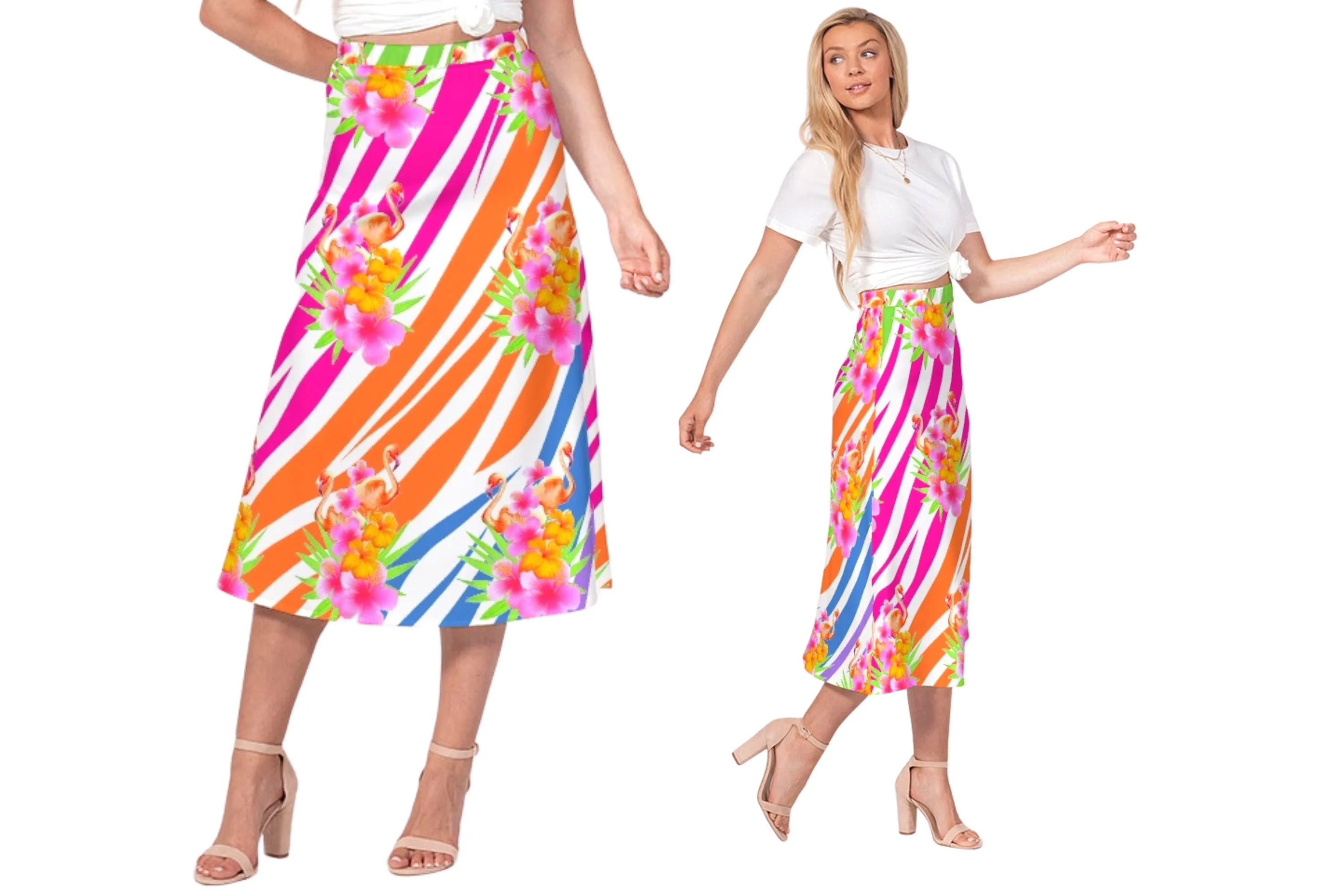 Flamingo Fiesta Women’s A Line Midi Skirt