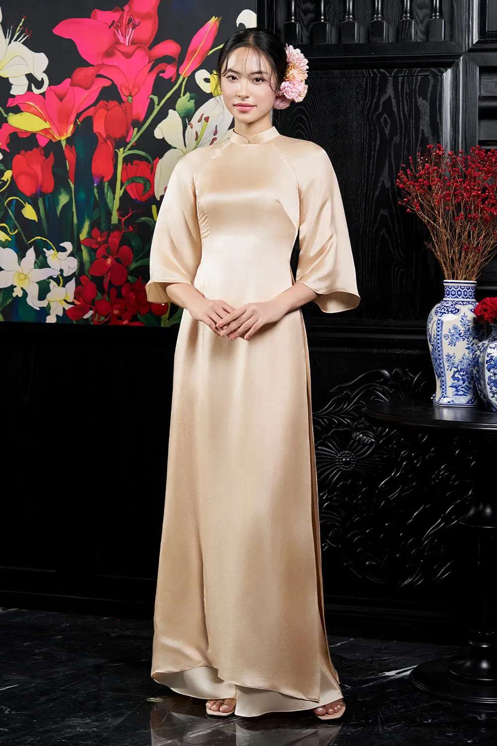 Hayley Straight Wide Leg Silk Floor Length Pants