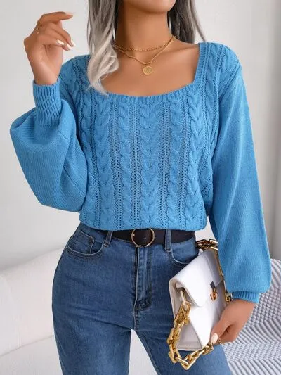 Heathers Square Neck Braided Long Sleeve Sweater | 3 Colors