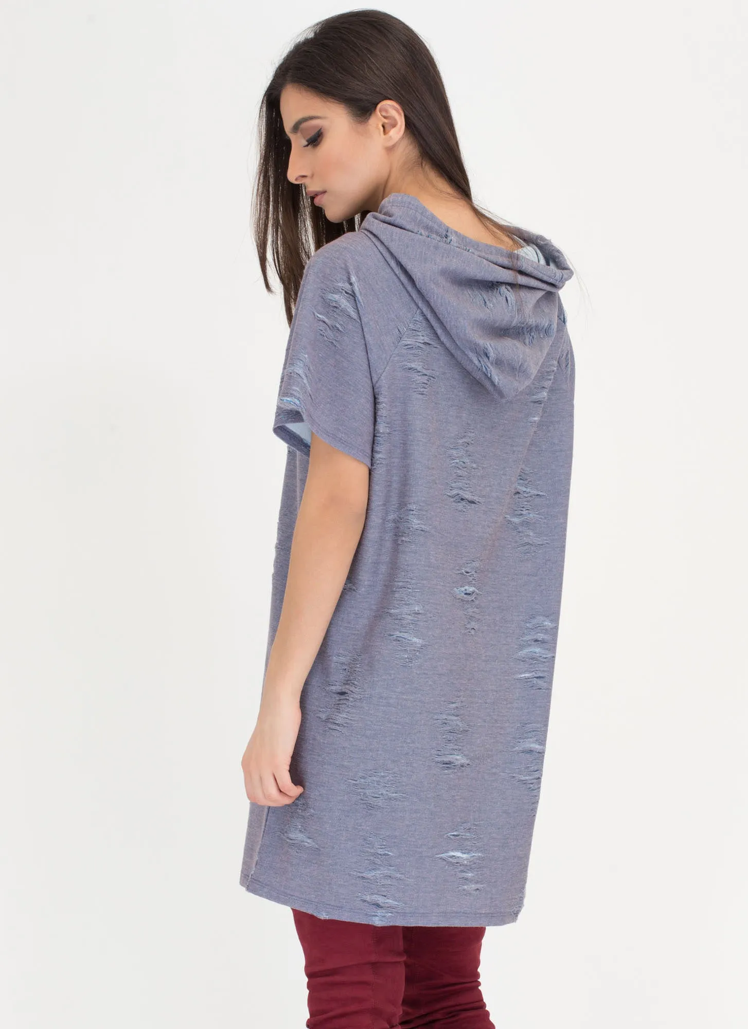 Hood Side Distressed Sweatshirt Dress