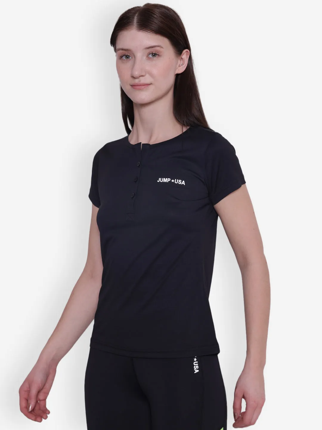 JUMP USA Women Short Sleeve Black Round Neck T-Shirt