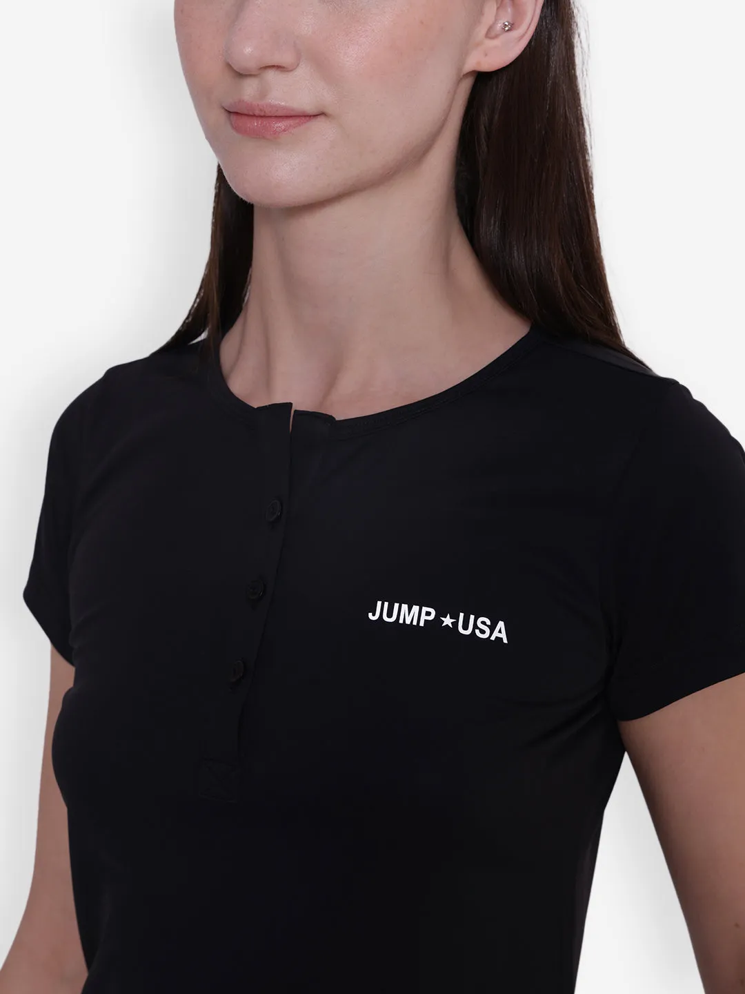 JUMP USA Women Short Sleeve Black Round Neck T-Shirt