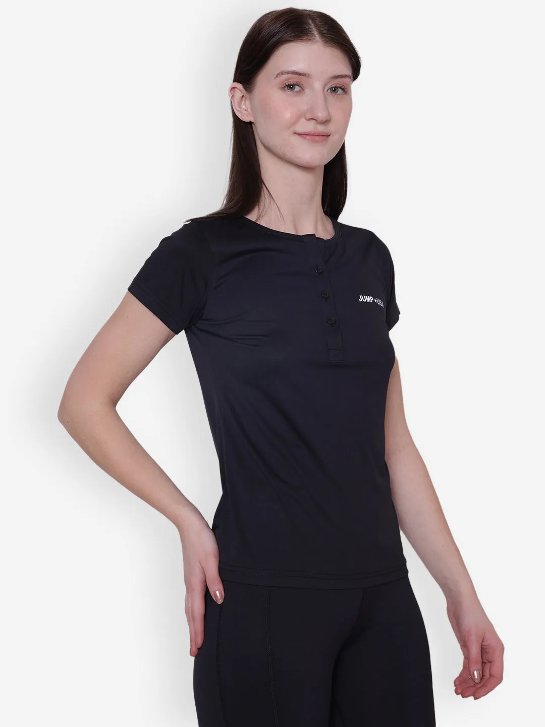 JUMP USA Women Short Sleeve Black Round Neck T-Shirt