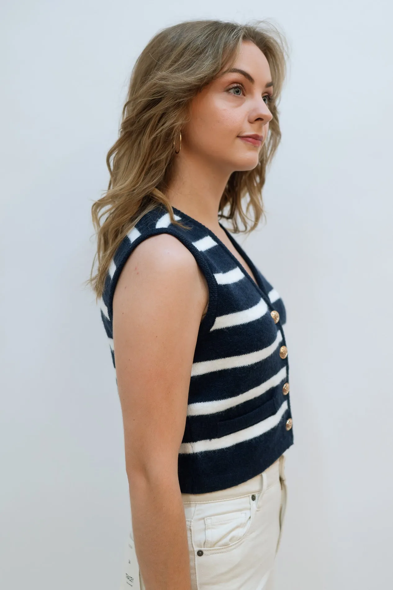 Kay Sleeveless Stripe Top - Navy