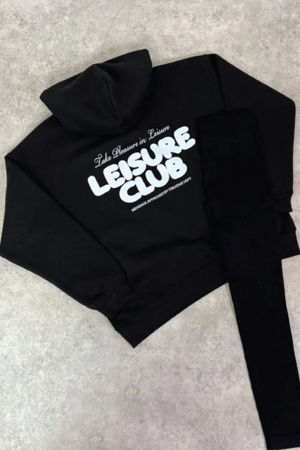 Leisure club black printed premium relaxed hoodie