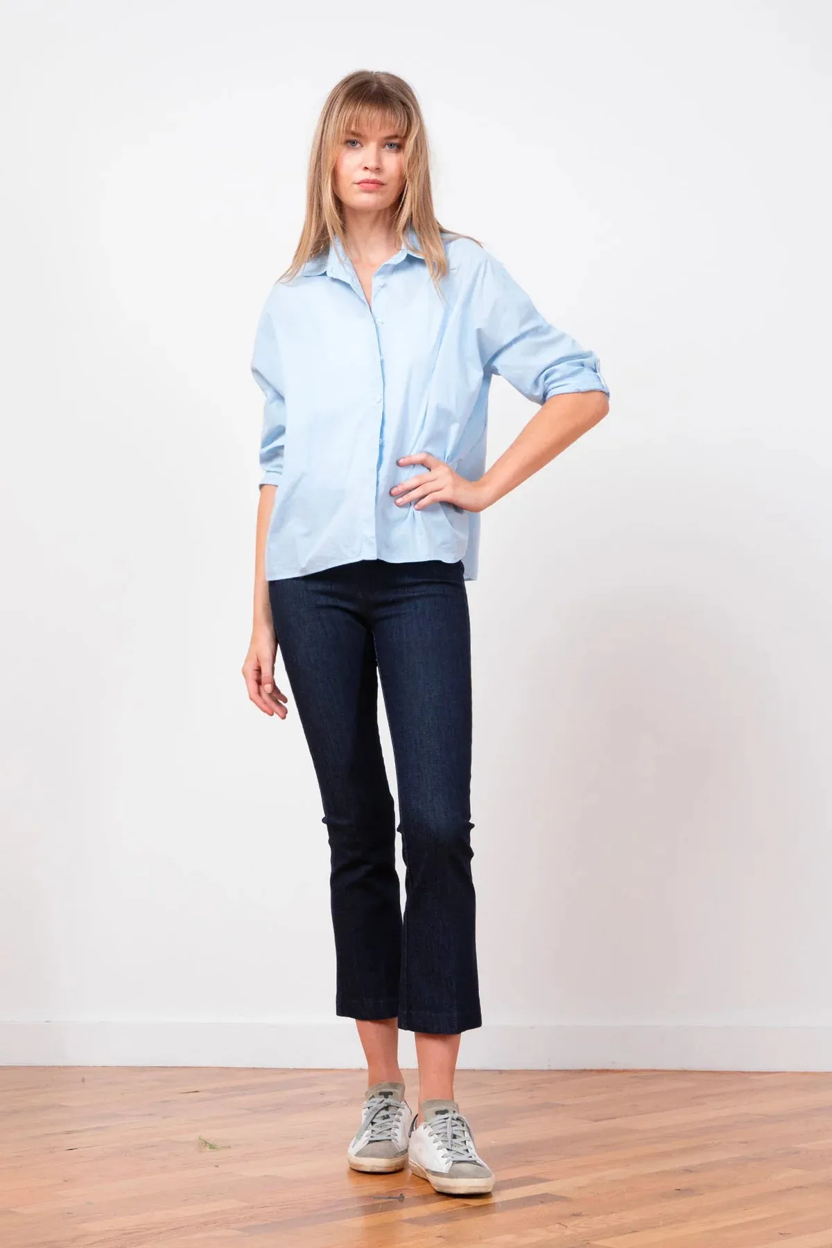 Leo Crop Flare Pant in Dark Denim