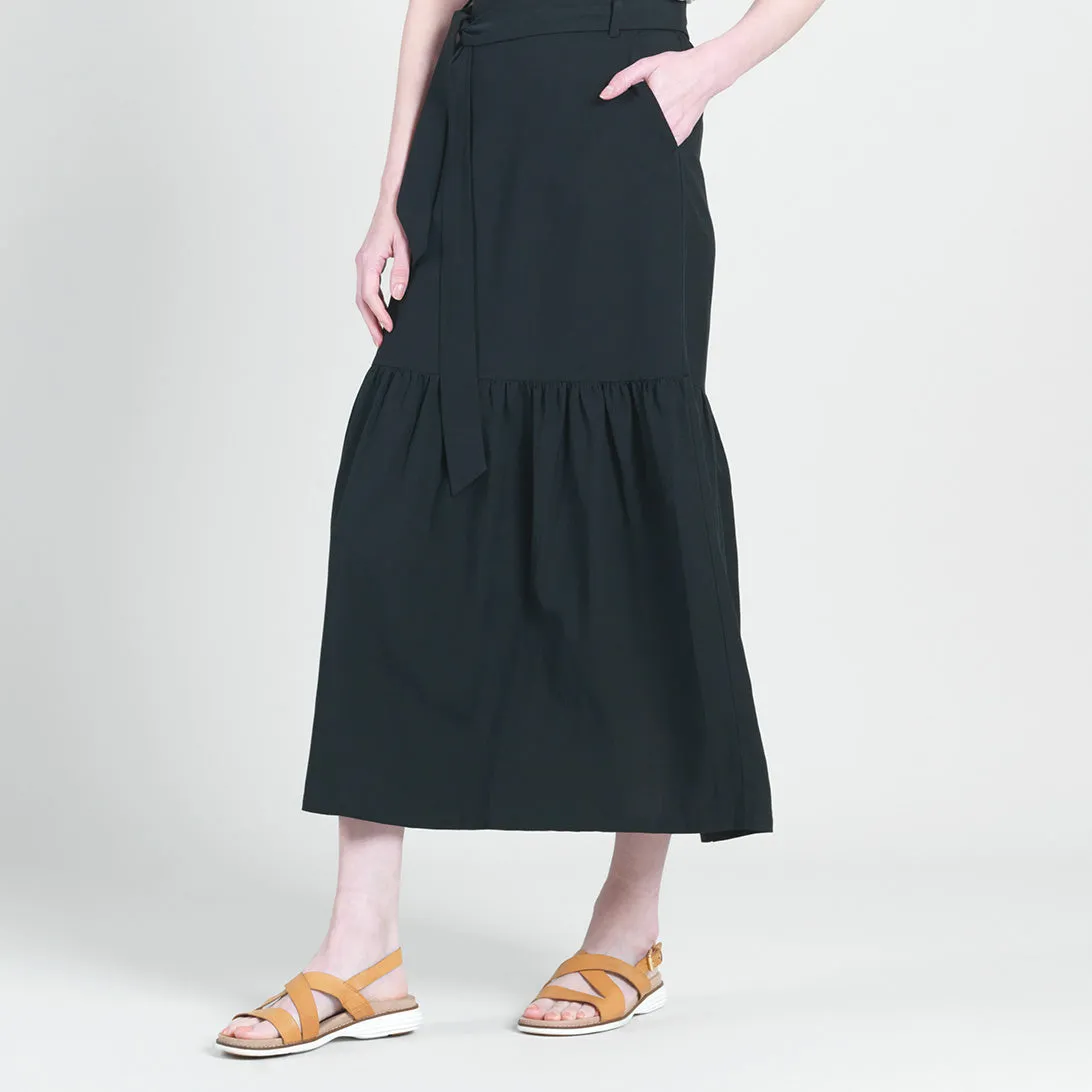 Linen Knit - Tie Waist Tiered Maxi Skirt - Black - Final Sale!