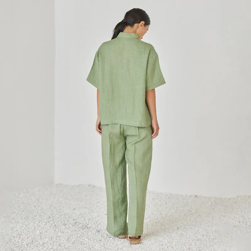 Linen Pant For Women | High Waist | Green