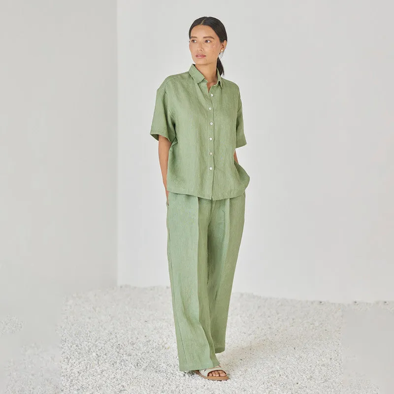 Linen Pant For Women | High Waist | Green