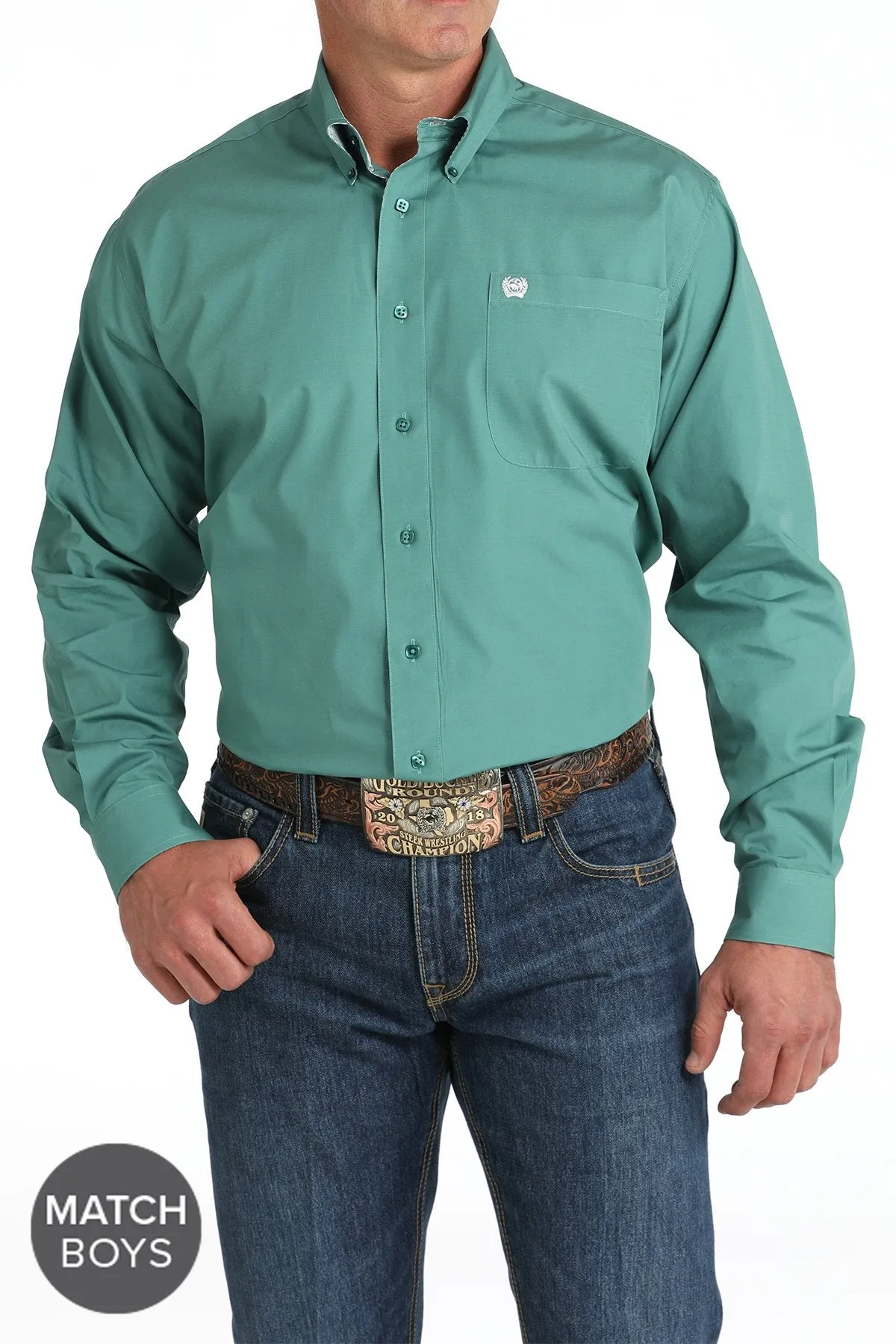 Men's Cinch Solid Green Long Sleeve Button Down Shirt