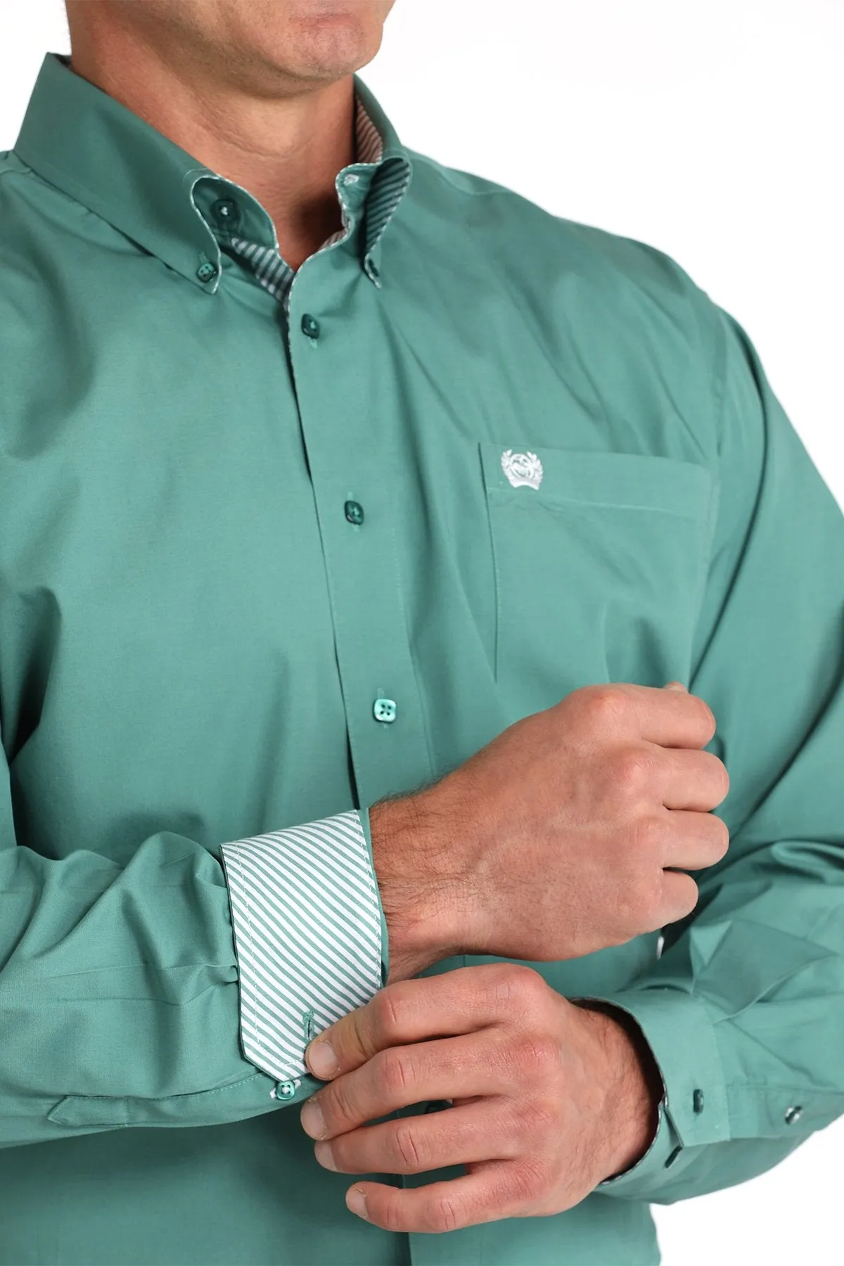 Men's Cinch Solid Green Long Sleeve Button Down Shirt