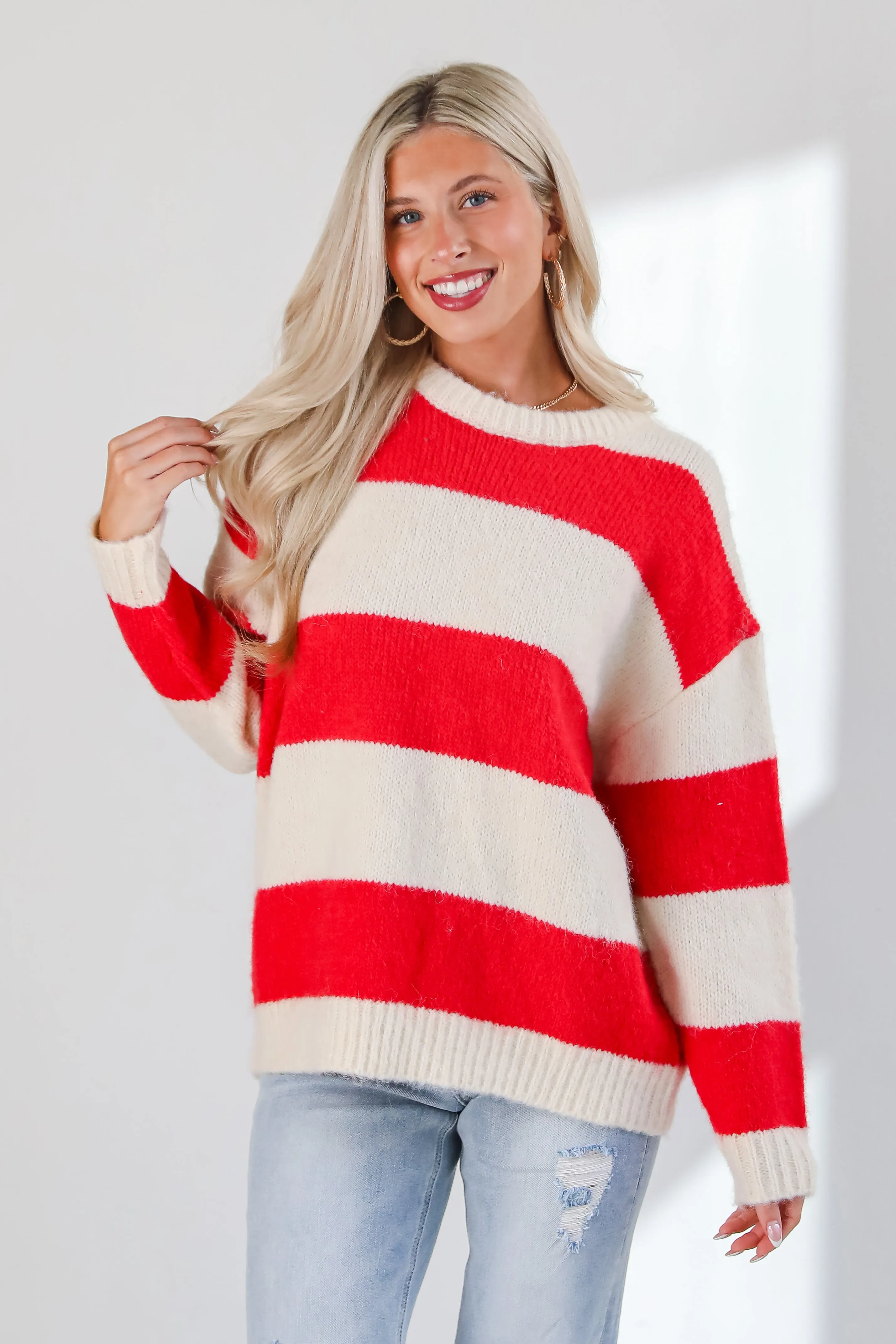 Modern Detail Red Striped Sweater