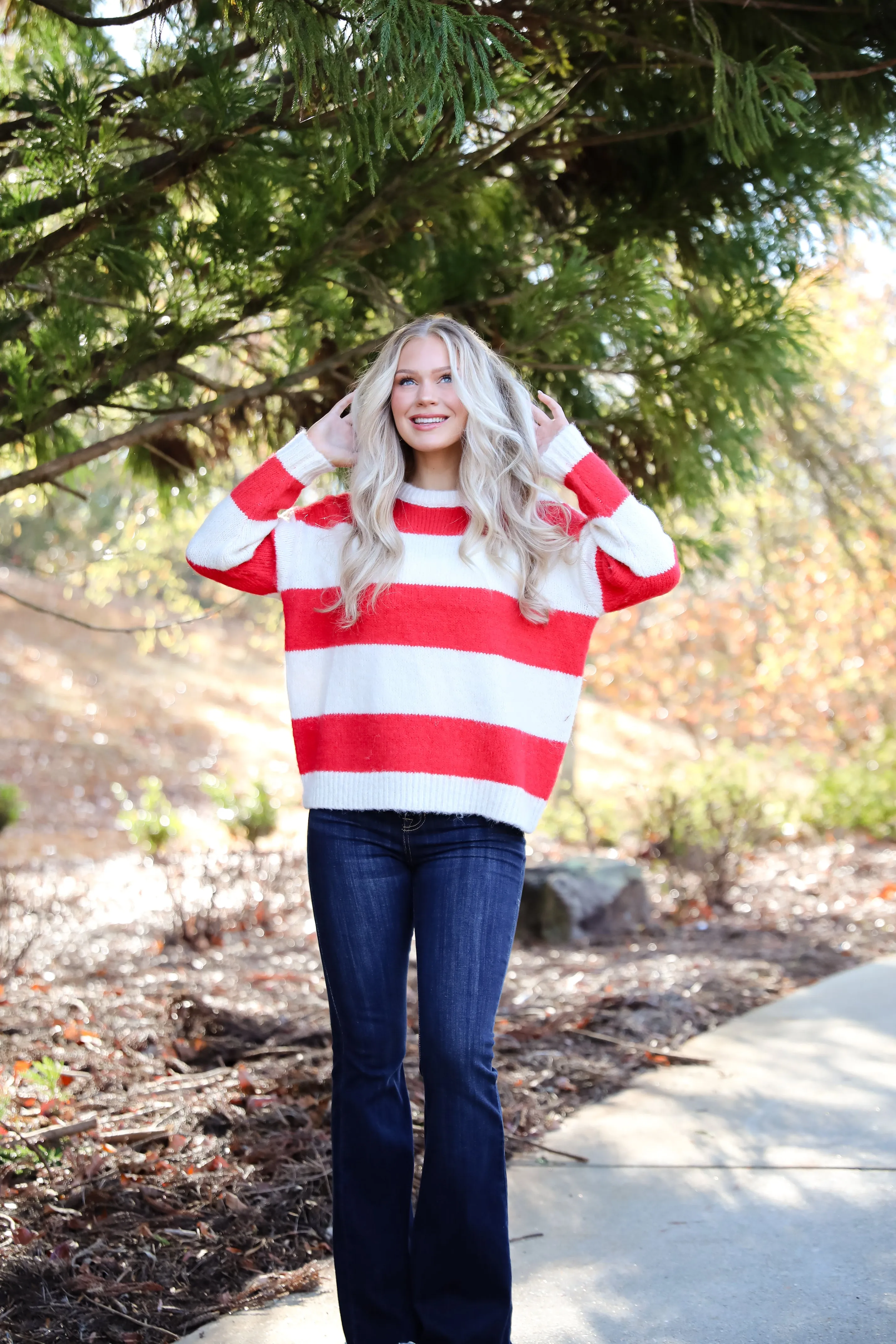 Modern Detail Red Striped Sweater