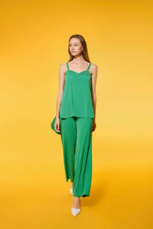 Olia Straight Wide Leg Crepe Ankle Length Pants