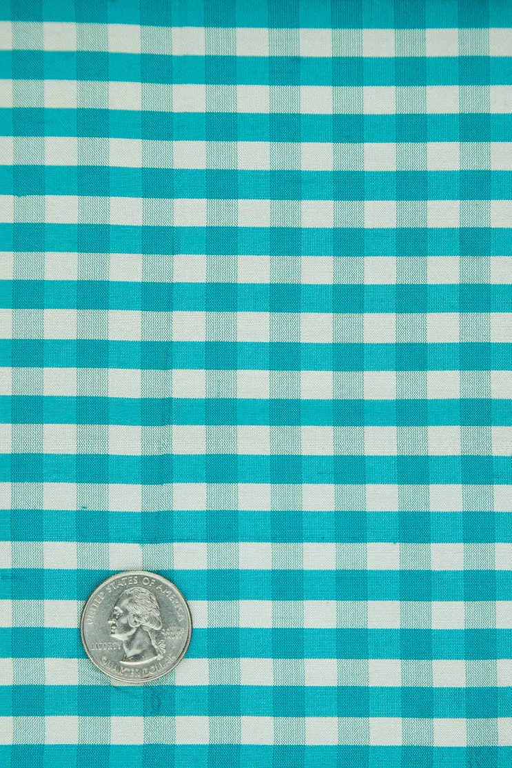 Peacock Blue Gingham Shantung 604 Fabric